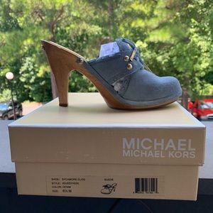 Michael Kors Light Blue Suede ‘Sycamore’ Clog